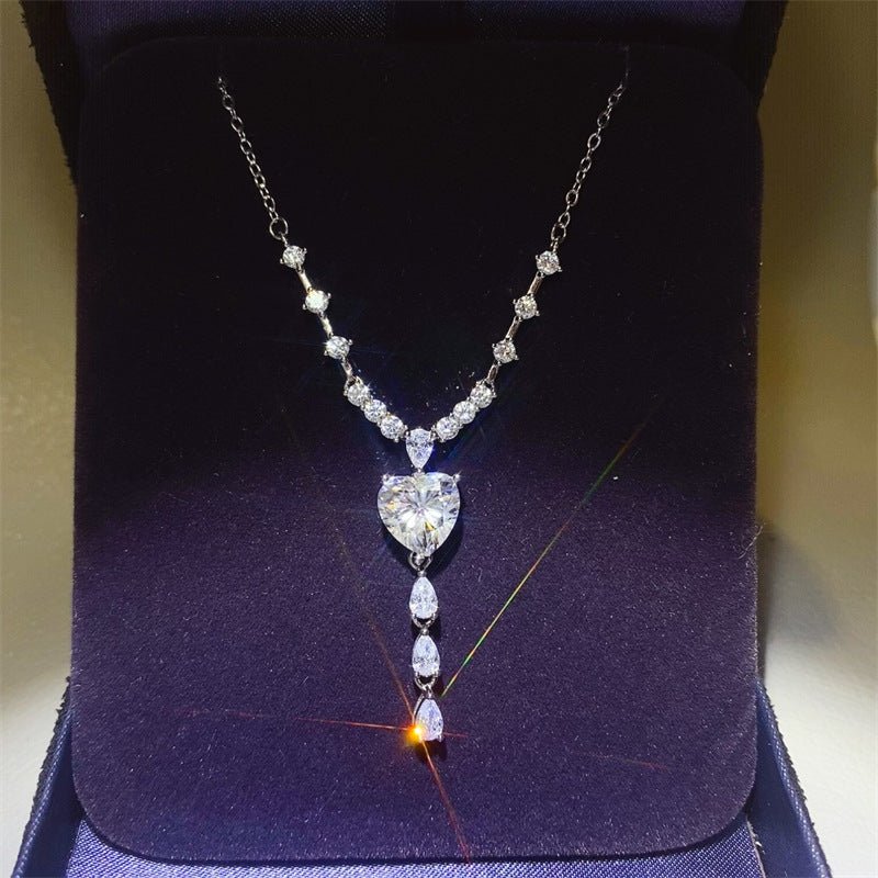 925 Silver Heart Moissanite Necklace for Women, U-Shape Drop Pendant Chain Necklace for Wedding, Evening Dress & Layered Neckline Styling – view 1