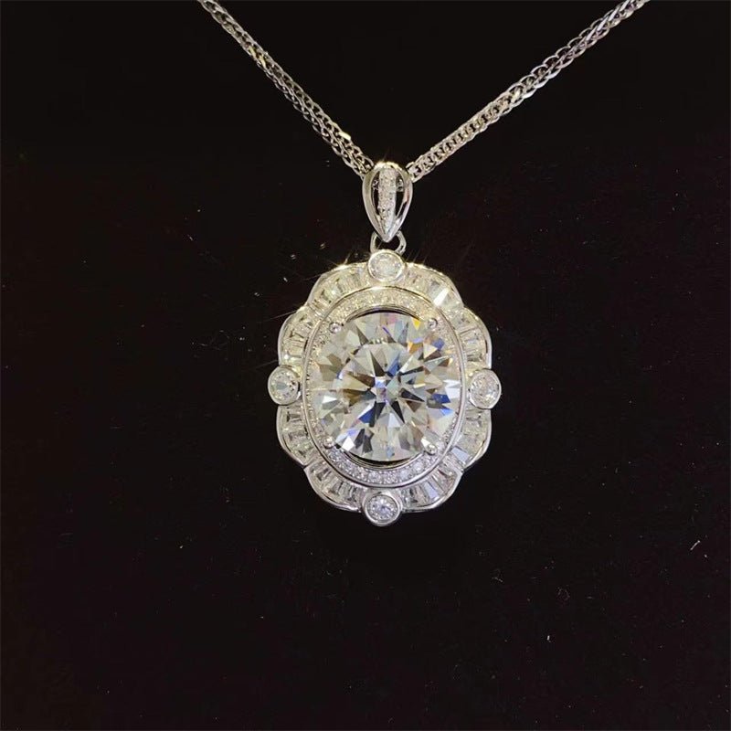 5 Carat Moissanite Halo Pendant Necklace with Oval Lace-Inspired Frame – view 1
