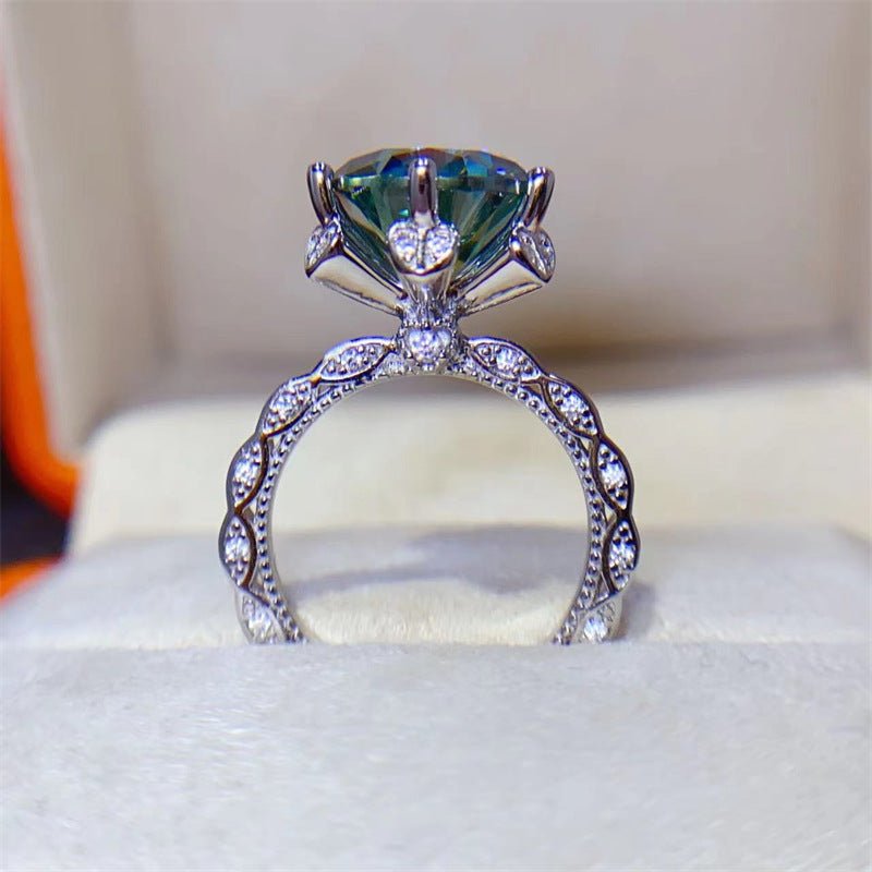 5 Carat Green Moissanite Ring for Women, Geometric U Shape Halo Engagement Ring – view 1