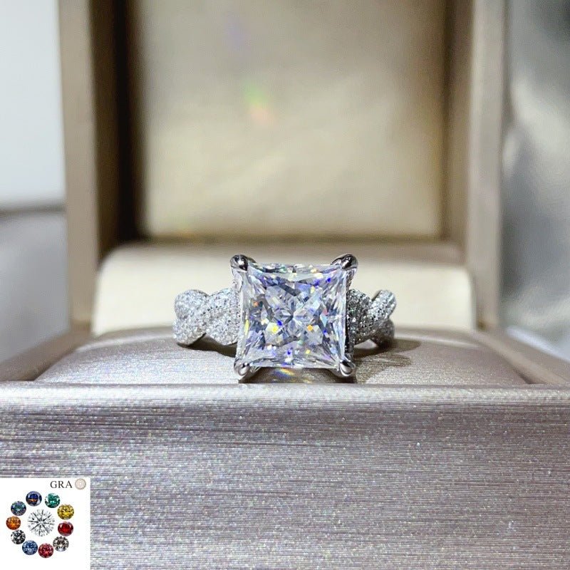 5 Carat Princess Cut Moissanite Ring for Women, Geometric Square Engagement Ring – view 1