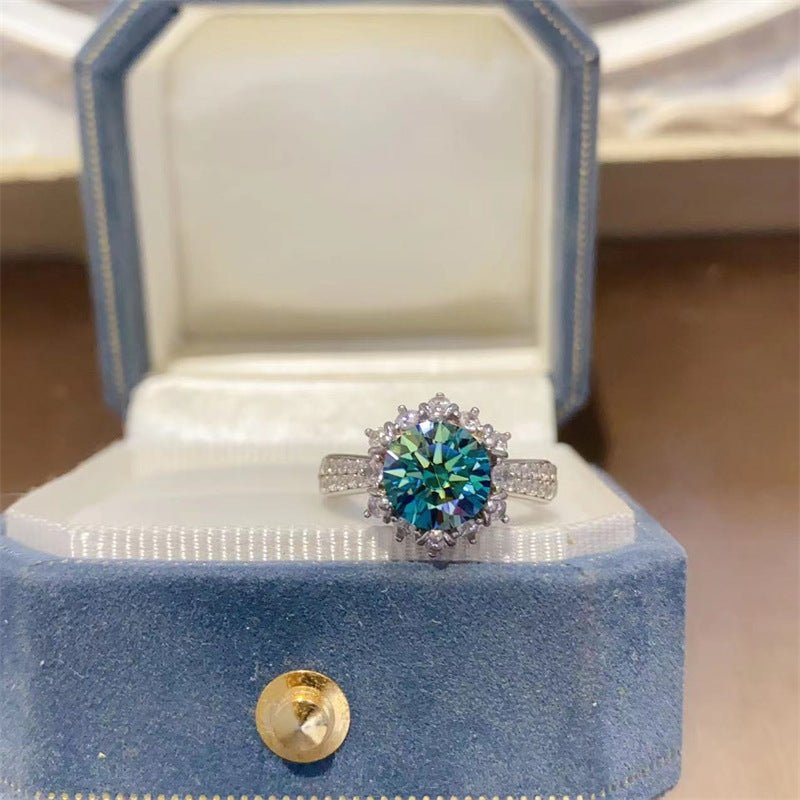 2 Carat Green Moissanite Halo Ring for Women, Round Statement Engagement Style Ring – view 1