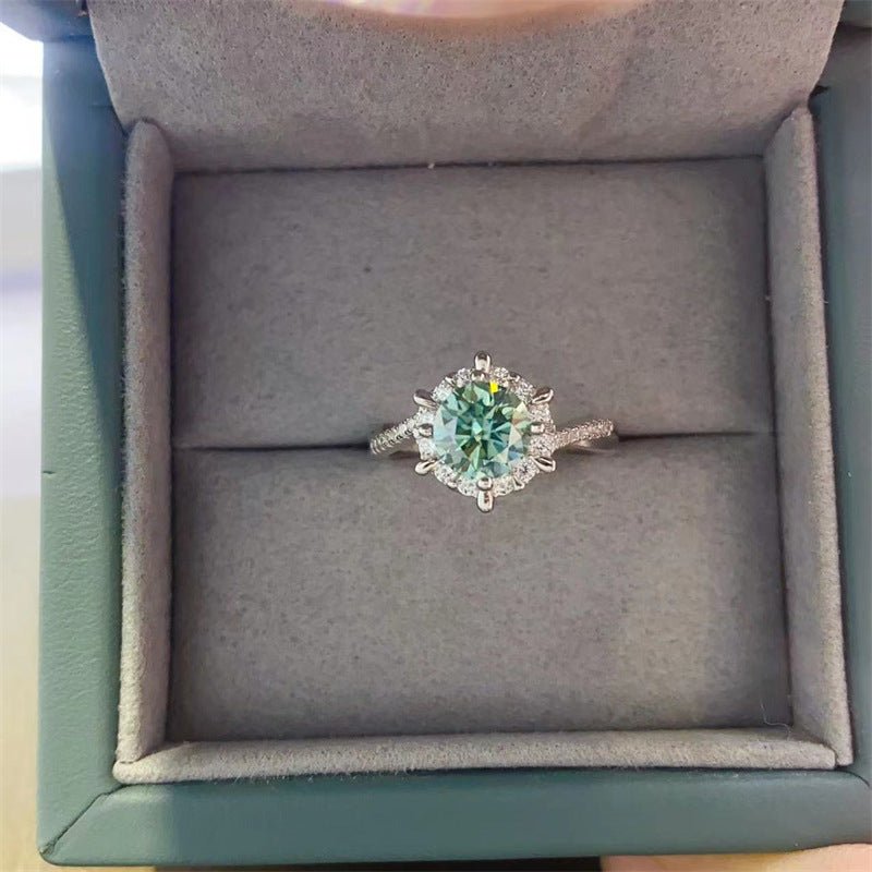 Green Moissanite Halo Ring for Women, Round Cut Engagement Ring, Promise Ring, Size 9-19 – view 1