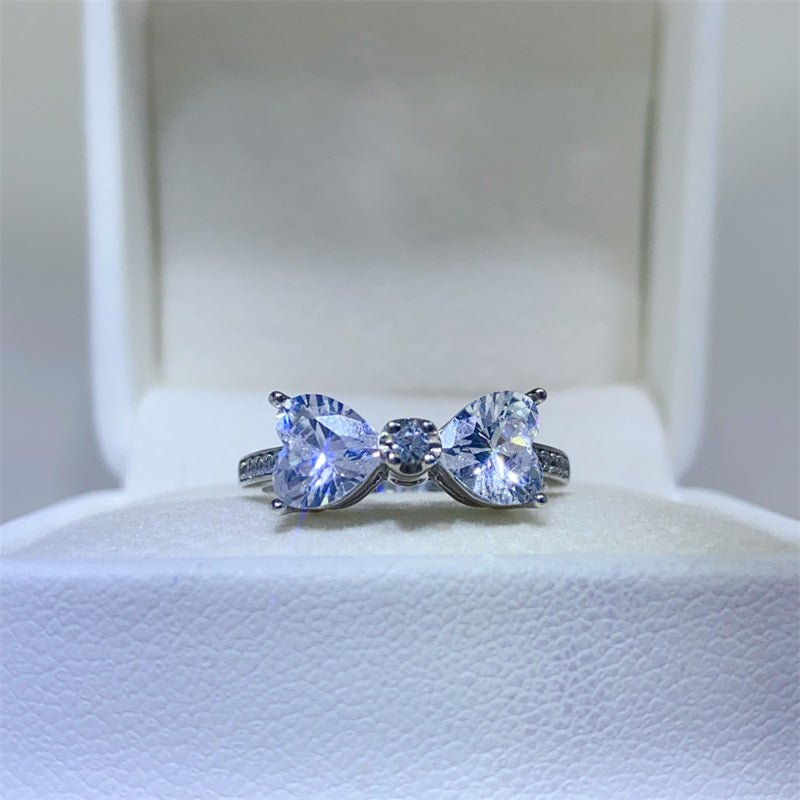 Bow Heart Moissanite Ring for Women, 2 Carat Double Heart Promise Ring – view 1