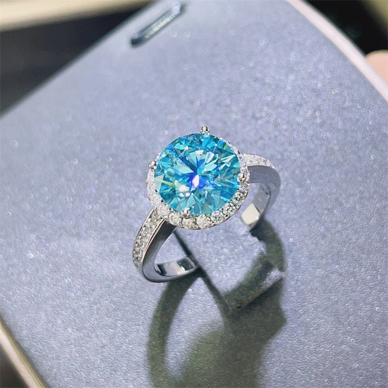 Blue Moissanite Halo Ring for Women, Round Cut U-Shape Band, 1-5 Carat – view 1