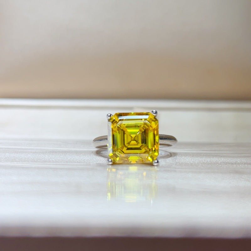 Yellow Asscher Cut Moissanite Ring for Women, Geometric Square Statement Engagement Ring – view 1