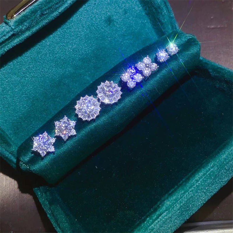 Moissanite Stud Earrings - Star, Daisy, Clover & Round Cluster S925 Ear Studs – view 1