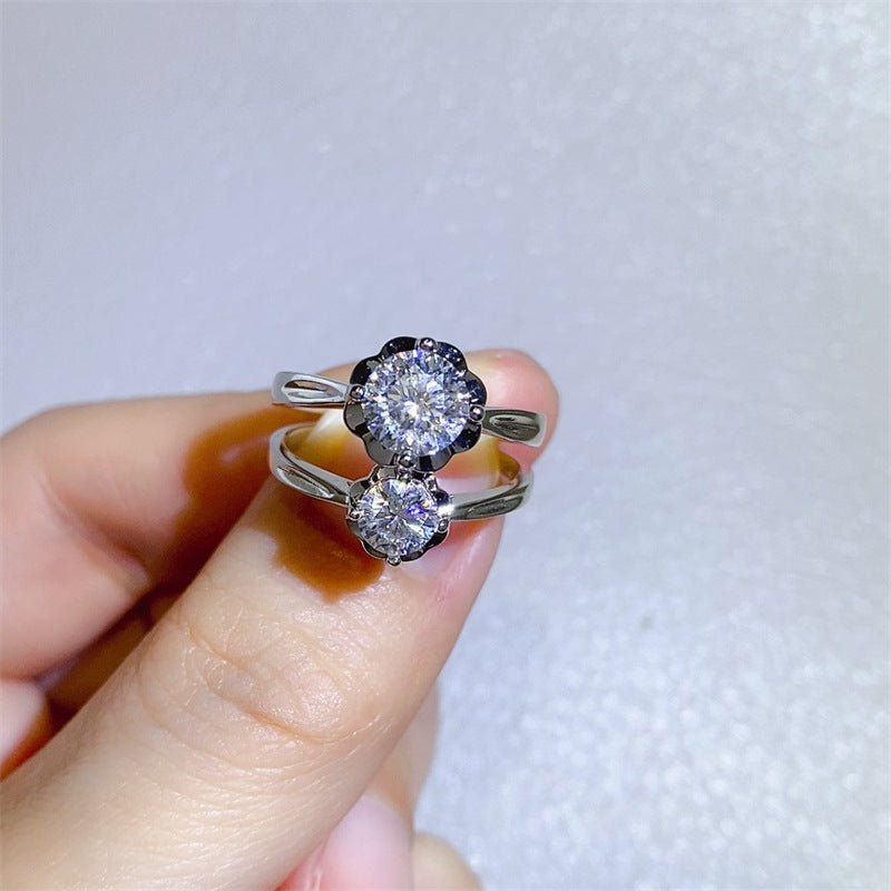 Moissanite Open Ring for Women, Double Round Stone Wrap Ring, Promise Engagement Style Ring – view 1