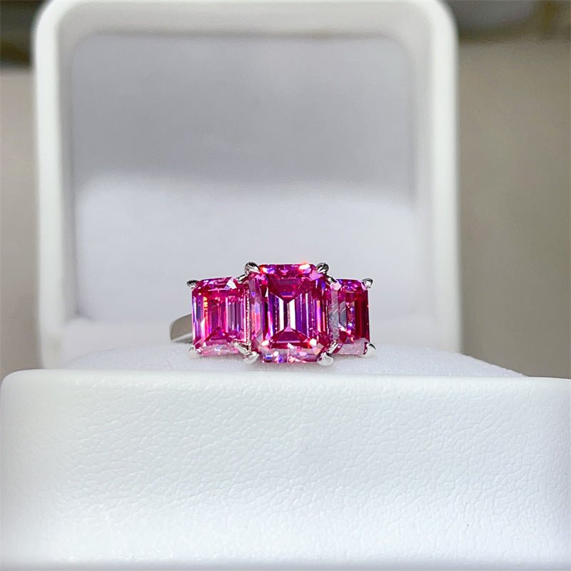 Pink Emerald Cut 5 Carat 3-Stone Moissanite Ring for Women, VVS1 Geometric Engagement Ring – view 1