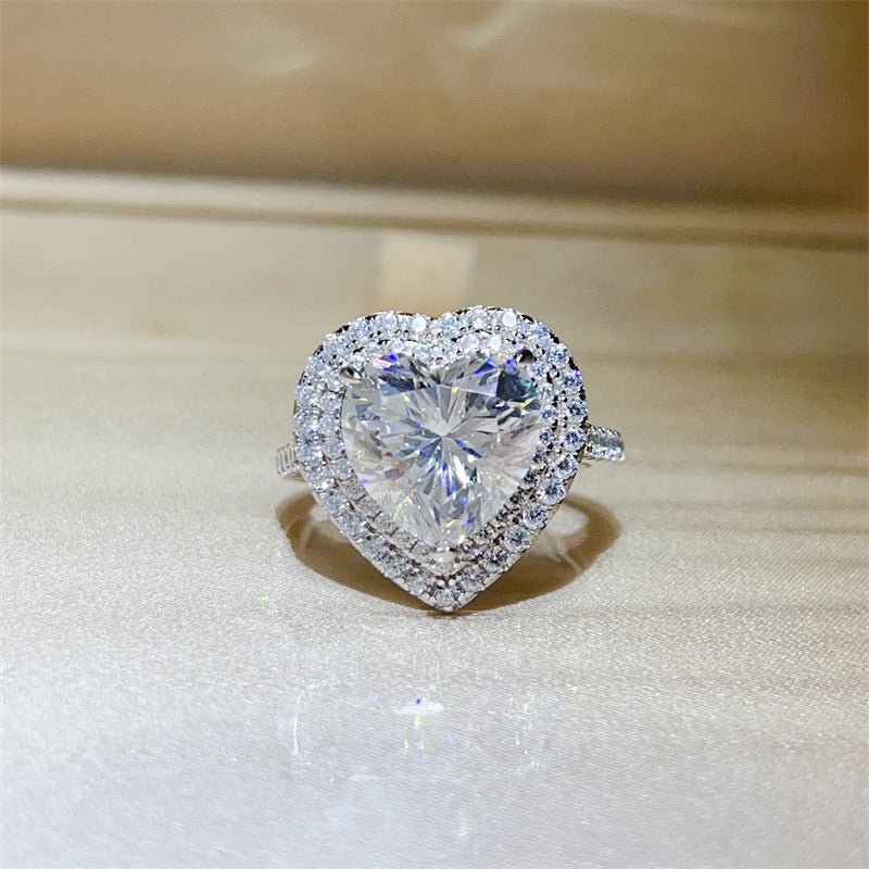 5 Carat Heart Moissanite Halo Ring for Women, Pave Engagement Ring – view 1