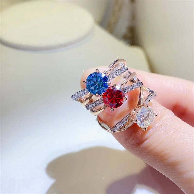 1 Carat Moissanite Ring for Women, U Shape Engagement Ring with White, Red or Blue Center Stone – view 1