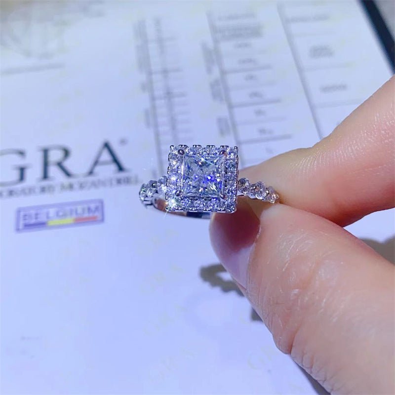 1 Carat Moissanite Ring, Princess Cut Halo Engagement Ring for Women – view 1