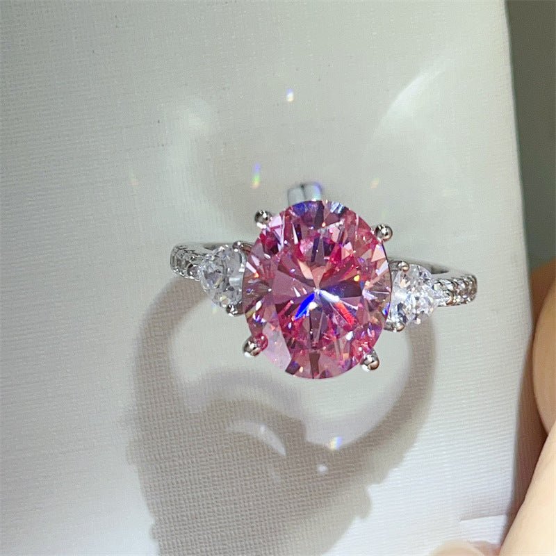 5 Carat Pink Oval Three-Stone Moissanite Ring – view 1