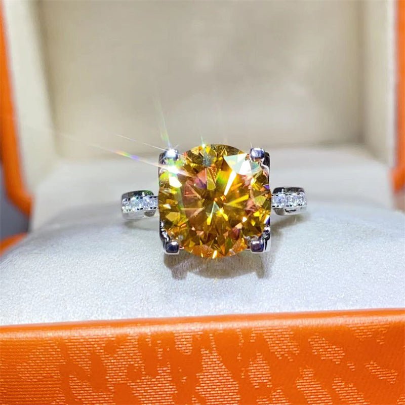 Yellow Moissanite Ring, Round Solitaire with Side Accents, 0.5ct-5ct, Sizes 8-20 – view 1