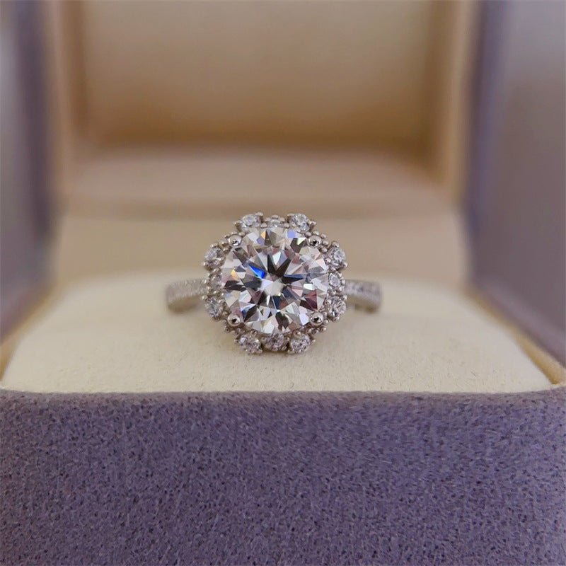 VVS Moissanite Halo Ring for Women, Floral Starburst Engagement Ring, D Color 1 Carat or 2 Carat Promise Ring – view 1