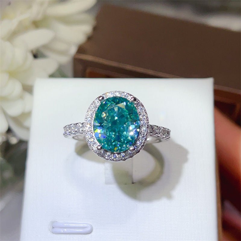 5 Carat Oval Mint Green Moissanite Halo Ring for Women – view 1