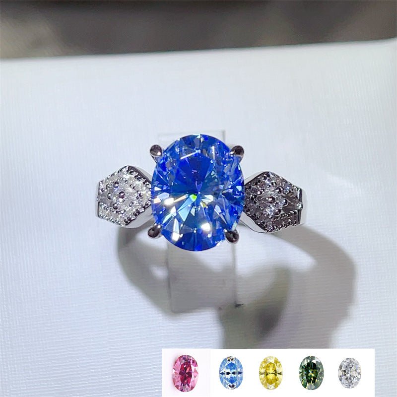 3 Carat Oval Moissanite Ring with Geometric Side Accents for Women – view 1