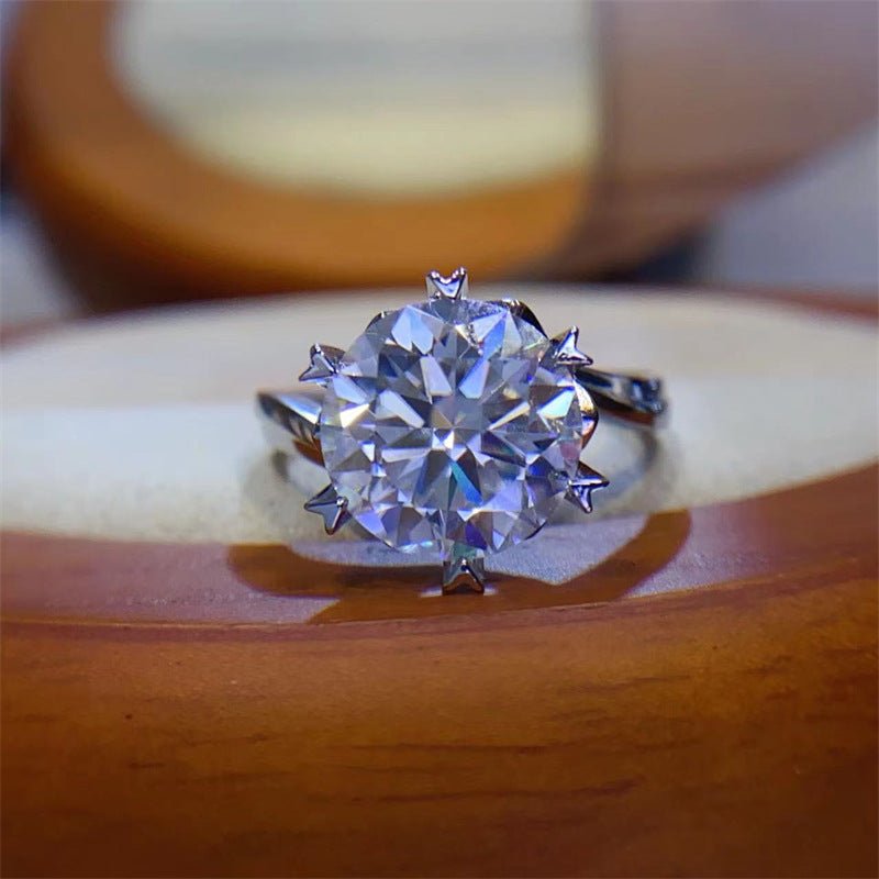 5 Carat Moissanite Ring, Twisted Band Round Cut Geometric Star Setting, Size 9-19 – view 1