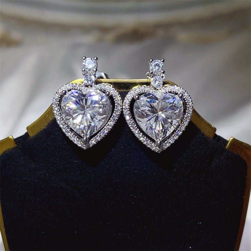10 Carat D Color Heart Moissanite Halo Stud Earrings – view 1
