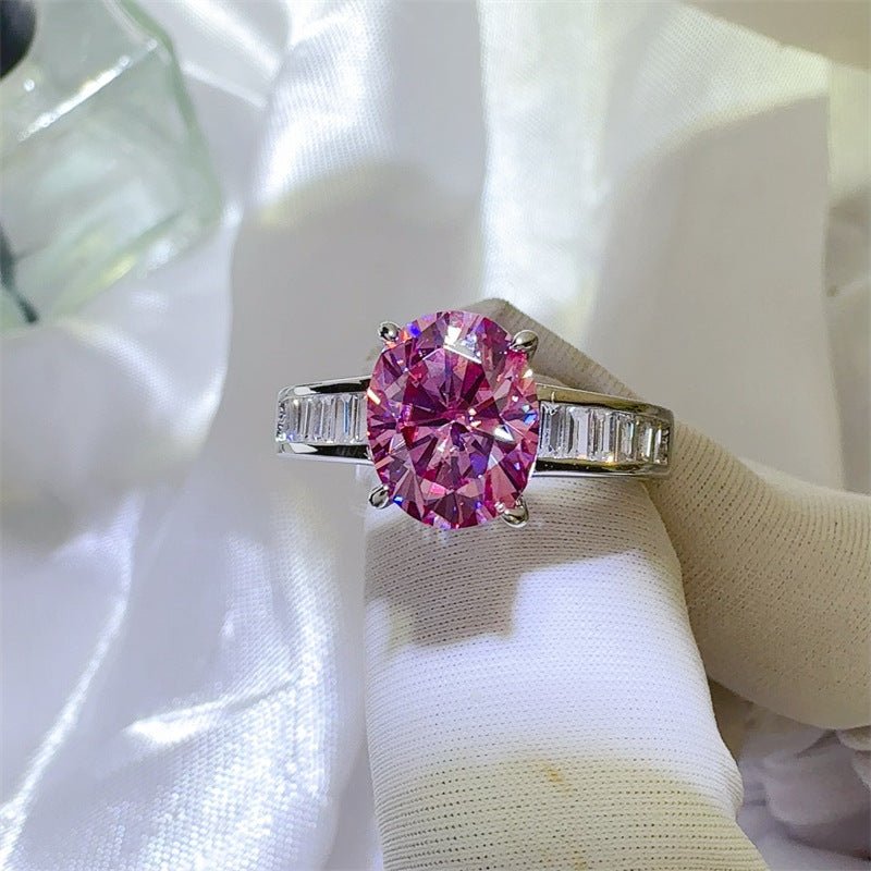 Pink 3 Carat Moissanite Ring for Women, Oval Halo-Style Geometric Engagement Ring – view 1