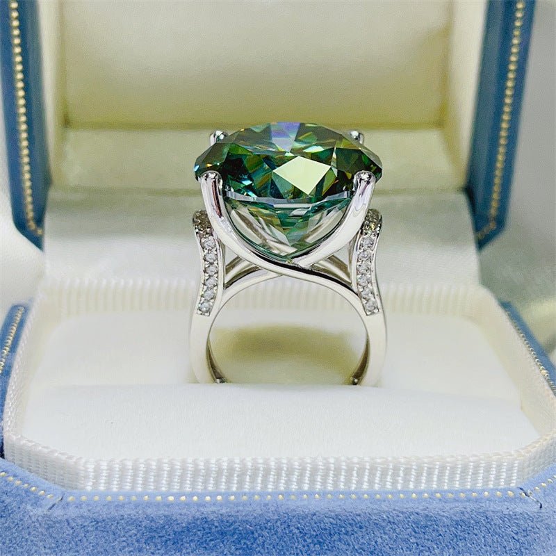 Green Moissanite Ring for Women, Geometric U-Shape Solitaire Engagement Ring – view 1