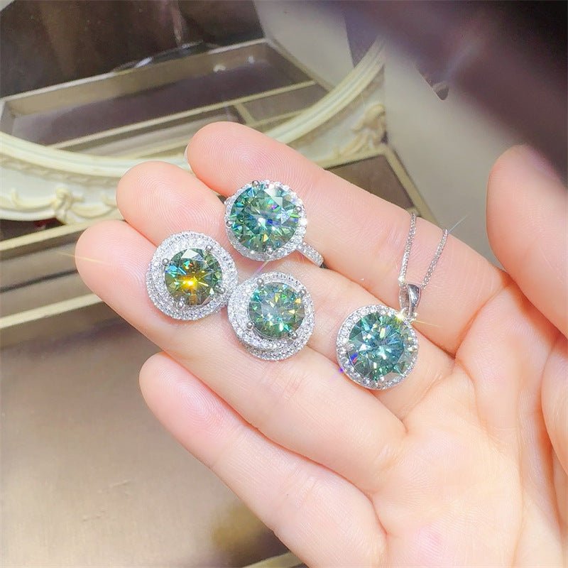 Green Moissanite Halo Pendant Necklace for Women, Round Pavé Style Gift Jewelry – view 1