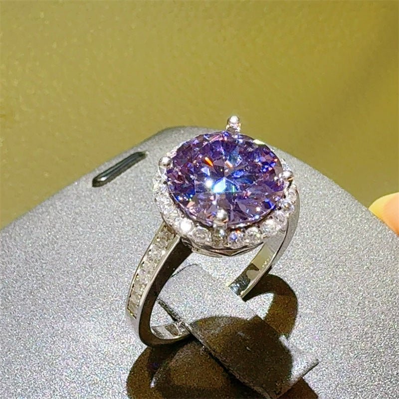 Purple Moissanite Halo Ring for Women, Round Cut Engagement Ring, 1 to 5 Carat Statement Ring – view 1