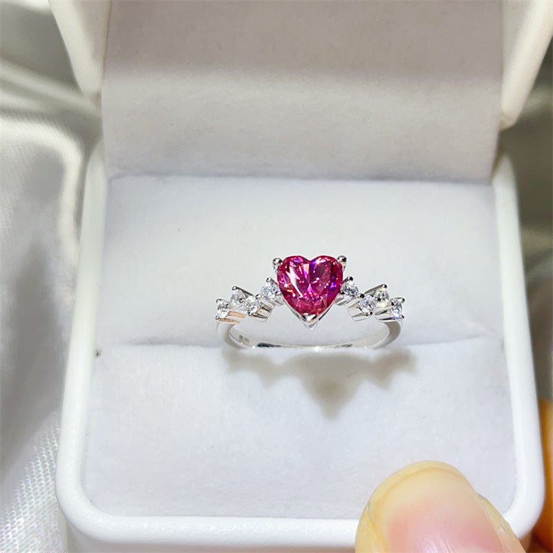 1 Carat Heart Cut Pink Moissanite Ring for Women, Romantic Promise Engagement Ring – view 1