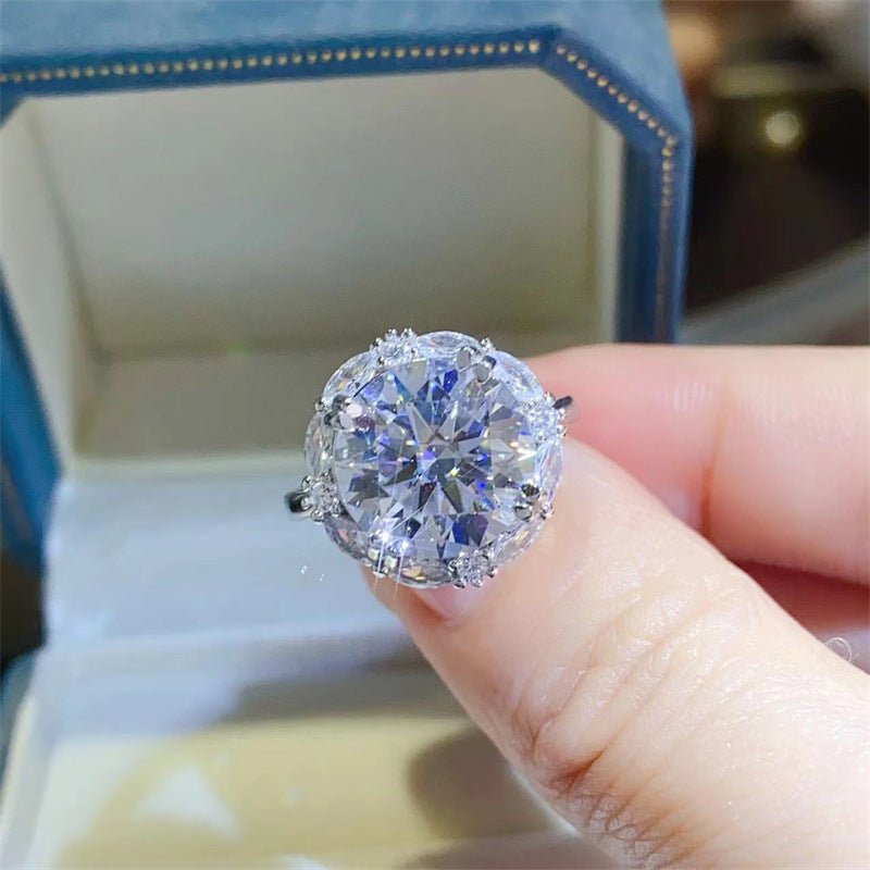 5 Carat Moissanite Floral Halo Ring for Women, Round Statement Engagement Ring – view 1
