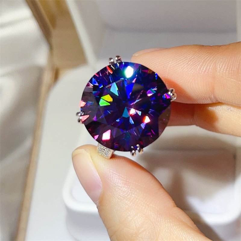Purple Moissanite Ring for Women, Oversized Round Cut Geometric U-Shaped Statement Ring – view 1