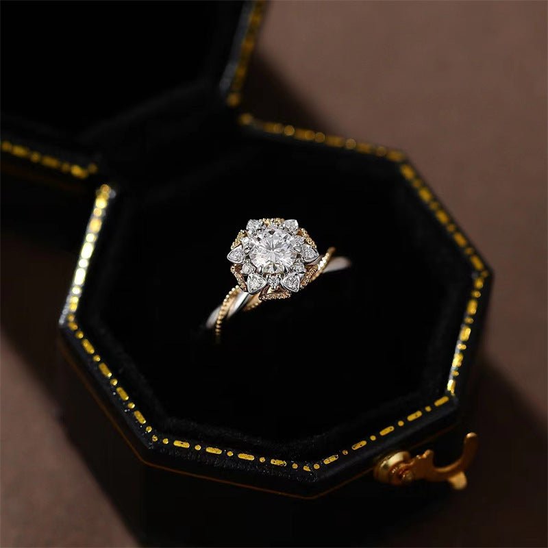 Geometric Moissanite Halo Ring for Women, Floral Cluster Design, Size 9-20 – view 1