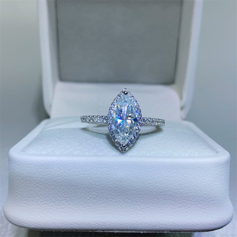 Marquise Moissanite Halo Ring for Women, Pavé Band Engagement Ring, 1 Carat or 2 Carat, Sizes 9-20 – view 1