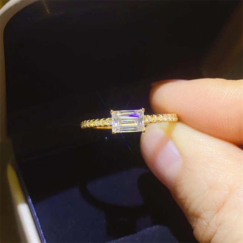 Emerald Cut Moissanite Ring for Women, Pave Band Stackable Finger Ring – view 1