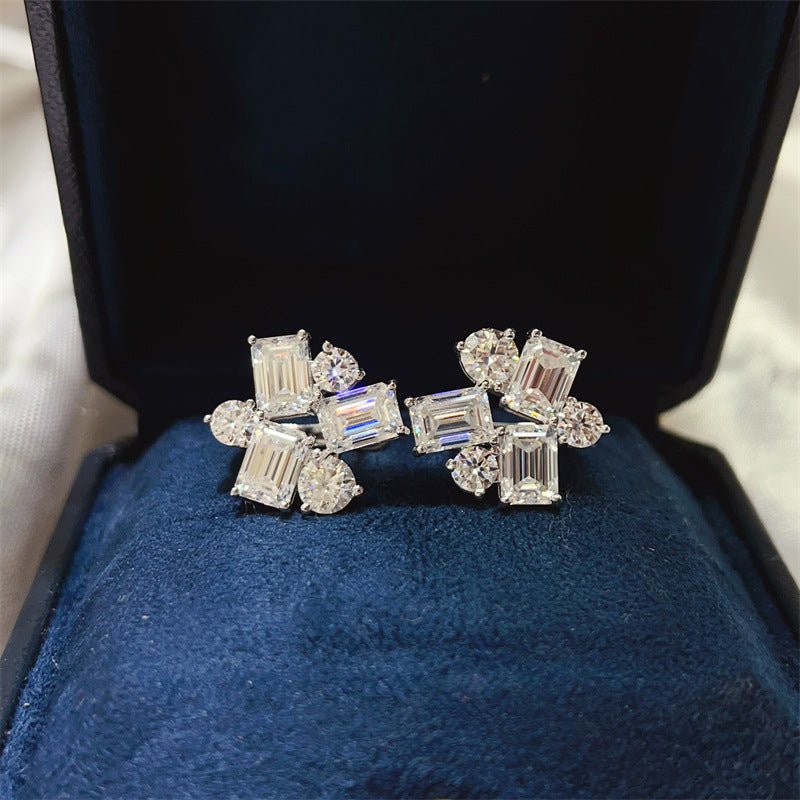 Moissanite Earrings, 8.2 Carat Cluster Ear Cuff Style Stud Earrings for Women – view 1