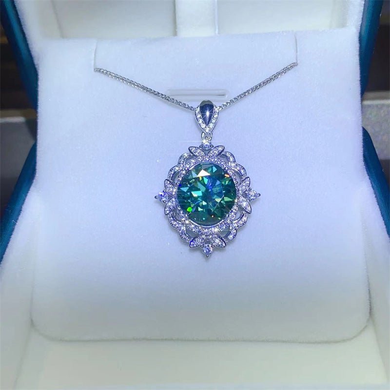 5-Carat Green Moissanite Pendant Necklace with Floral Halo Chain – view 1