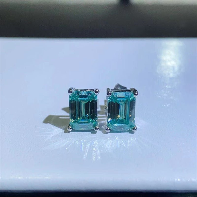 Green Emerald-Cut Moissanite Stud Earrings – image 1