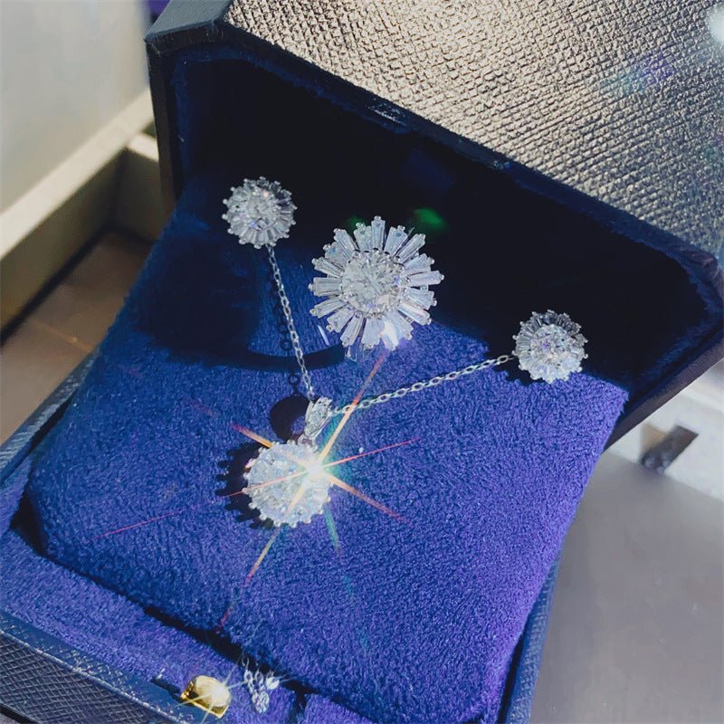 Moissanite Sunflower Jewelry Set Necklace Pendant Ring Stud Earrings Geometric Halo Gift Set for Women – view 1