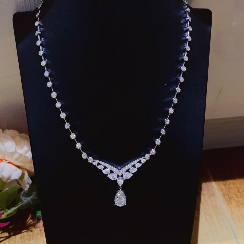 Moissanite Necklace in 925 Silver, Geometric Tennis Chain Evening Necklace for Women – view 1