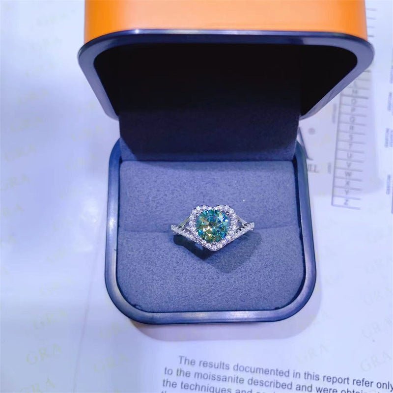 Heart Cut Green Moissanite Ring with Twisted Band Halo, 1 Carat Promise Engagement Ring – view 1