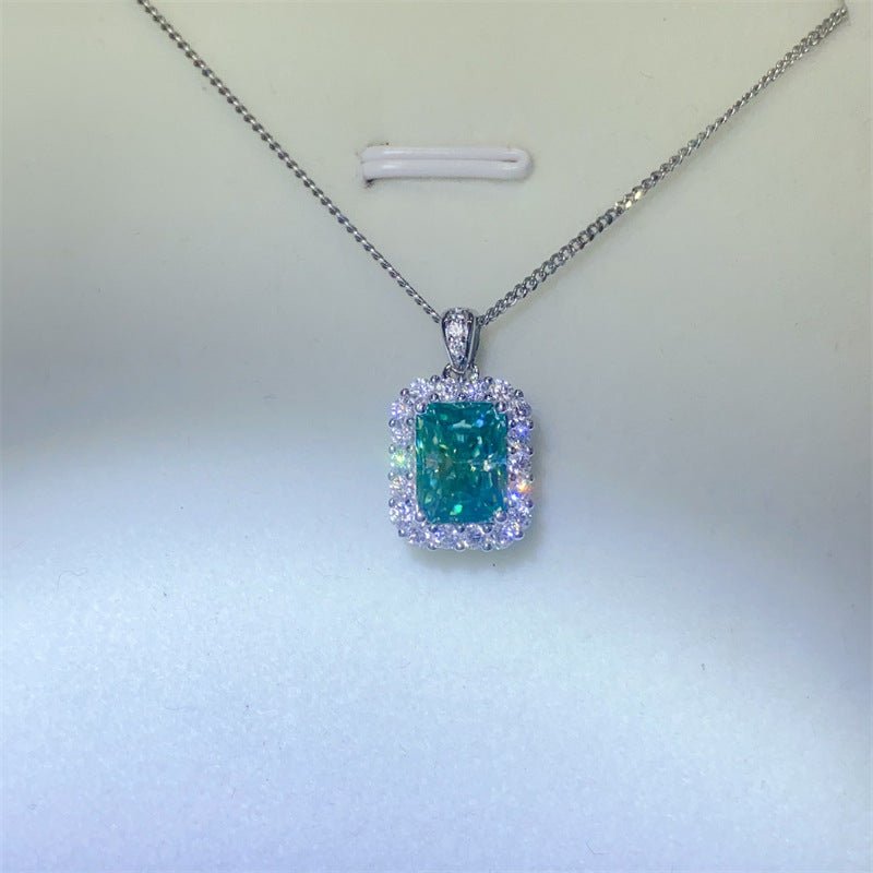 Green Moissanite Radiant Cut Halo Pendant Necklace, Rectangular Mint Green Stone Necklace, 1 Carat or 2 Carat – view 1