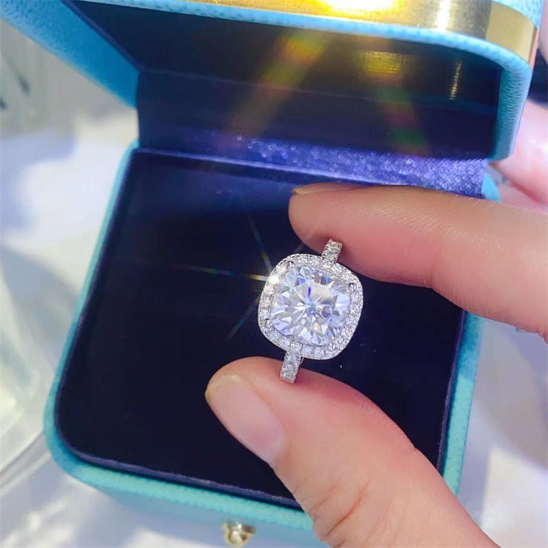 925 Silver Cushion Cut Moissanite Halo Ring for Women, 1 Carat 2 Carat 3 Carat Engagement Ring – view 1