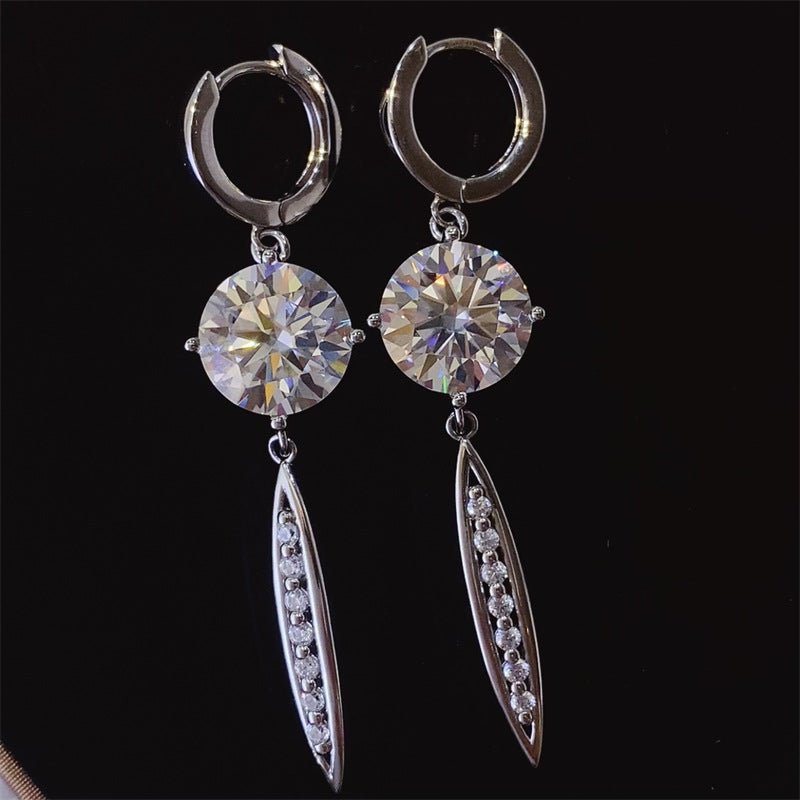 Moissanite Leaf Drop Hoop Earrings with Round Stone Dangle for Women – view 1