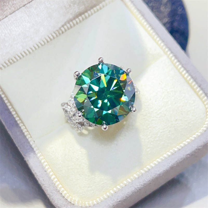 10 Carat Green Moissanite Ring for Women, Round Cut Engagement Ring with Side Accents – view 1