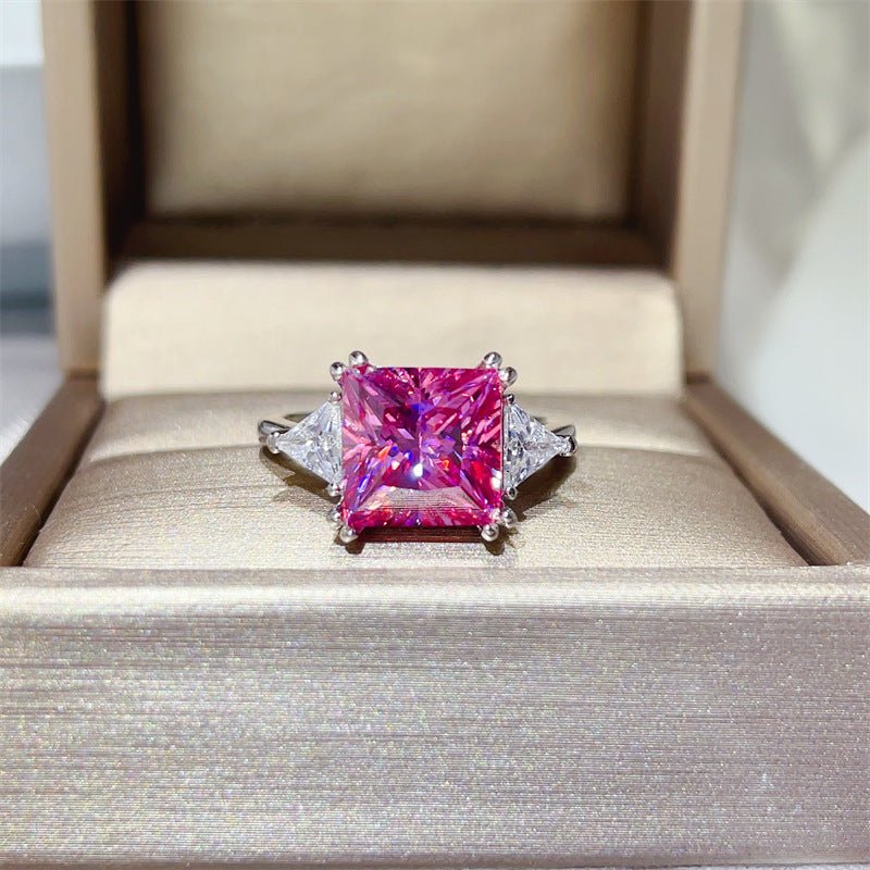 Pink 5 Carat Princess Cut Moissanite Three Stone Ring for Women – view 1