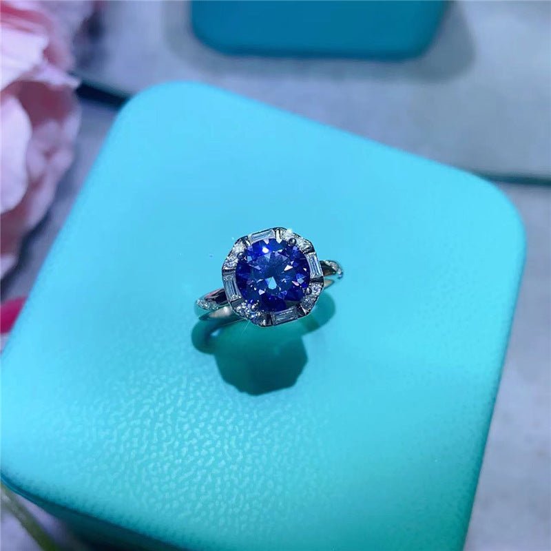 Blue Moissanite Halo Ring for Women, 2 Carat Round Sparkle, Size 8-20 – view 1