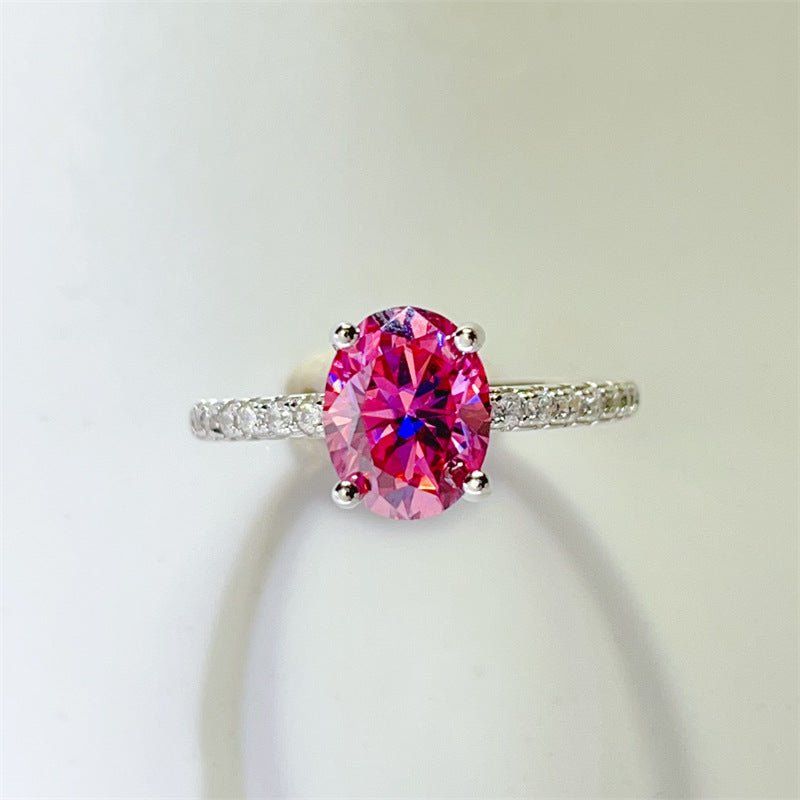 Pink Oval Moissanite Ring for Women, Classic Pavé Band Engagement Ring, 1 Carat or 2 Carat – view 1