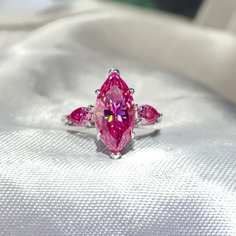 Pink Marquise Moissanite Ring for Women – 6 Carat Three-Stone S925 Ring – view 1