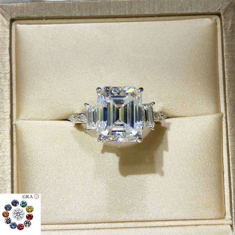 5 Carat Moissanite Ring for Women, Emerald Cut Geometric Halo Engagement Ring – view 1
