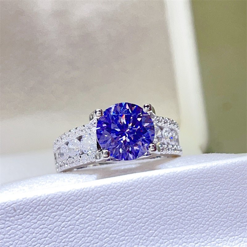 Purple Moissanite Ring for Women, 3 Carat or 5 Carat Round Cut Engagement Ring with Pave Band – view 1