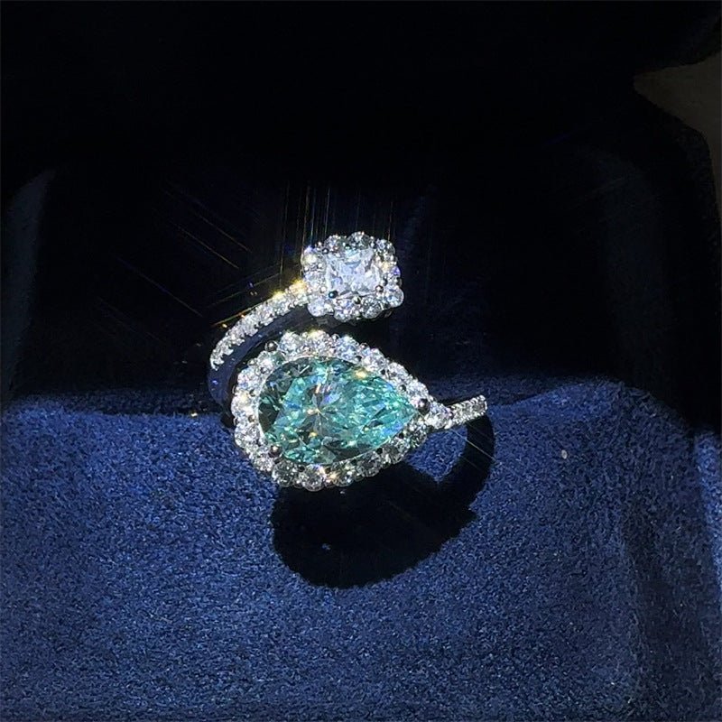 Green Pear Moissanite Ring for Women, 2 Carat VVS1 Halo Open Ring – view 1