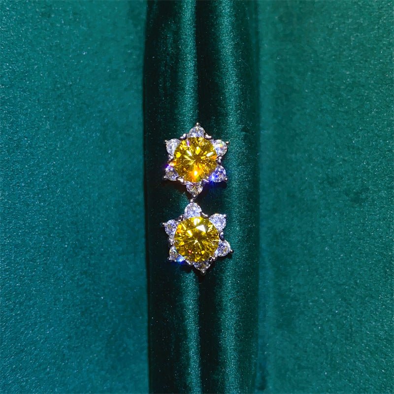 Moissanite Starburst Stud Earrings in S925 Silver with 18K Gold Finish – view 1